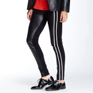 Sandro Leather Panel Leggings Tuxedo Stripe Size 0